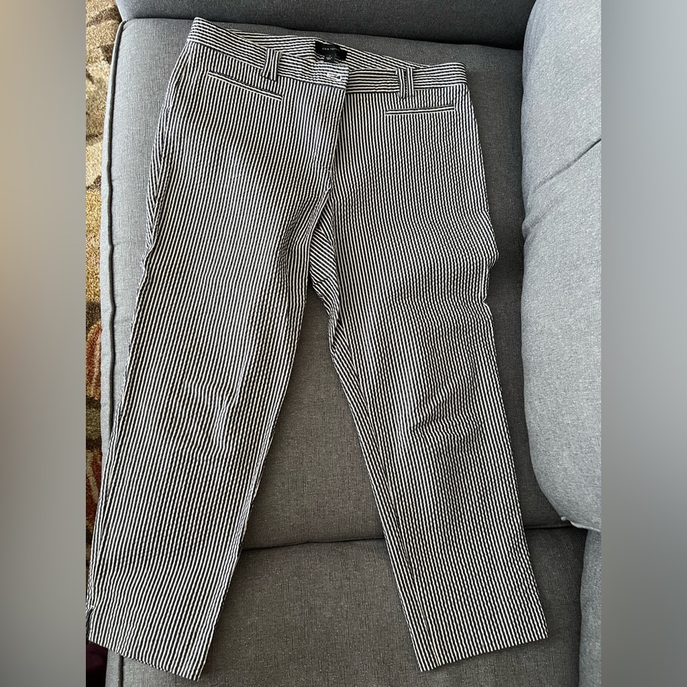 Ann Taylor Seersucker  Black and White Striped Chinos